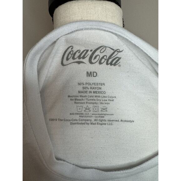 Coca Cola Women’s M Graphic T-Shirt White Short Sleeve Checkered - Picture 2 of 4